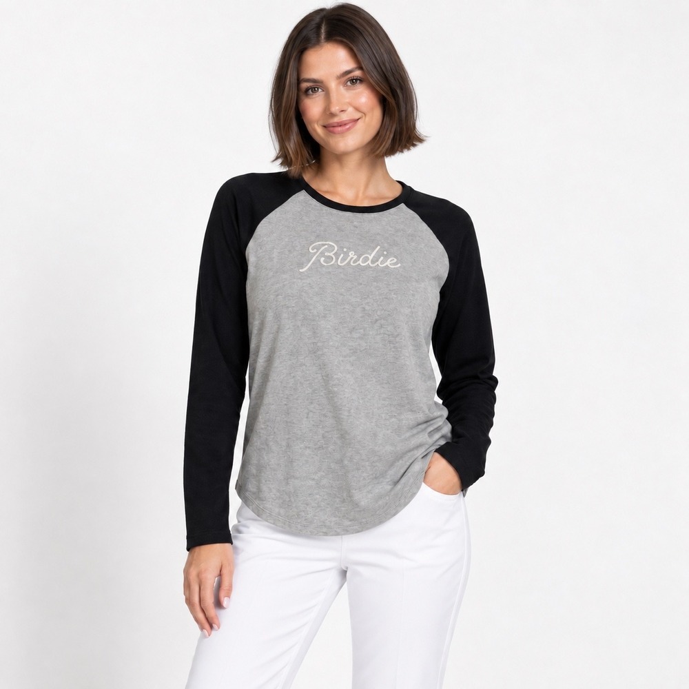 NWT Sport Haley Birdie Golf Top S Gray Black Raglan Long Sleeve Preppy